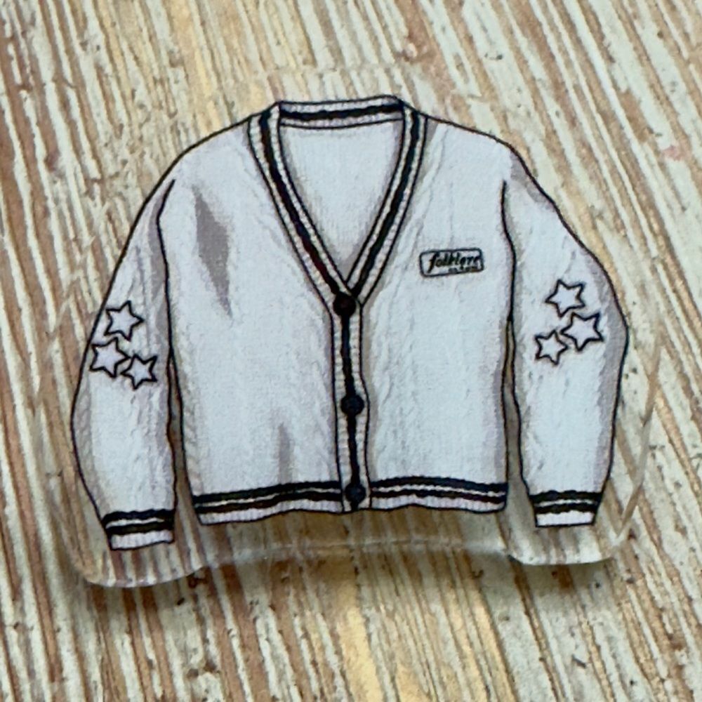 Taylor Swift Folklore Album Acrylic Cardigan Pin & Backing. NEW.